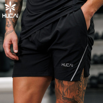 HUCAI OEM Mens Sports Shorts Hidden Zipper Pocket split Hem Custom Activewear Manufacturers