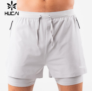 OEM Gym Contrast Color Elastic Shorts Mens 2 in1 Double Layers