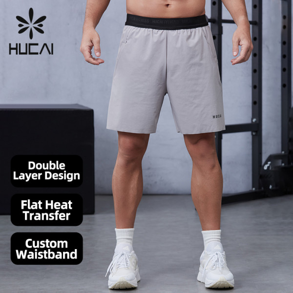 Branded Fitness Shorts with Knitted Ribbed Elastic Waistband|Hucai Activewear Manufacturer