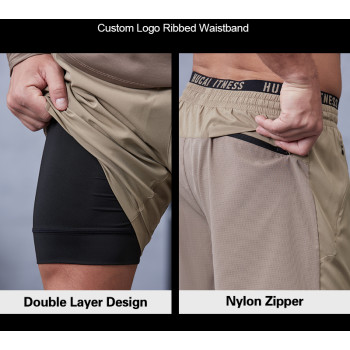 Custom Logo Elastic Waistband 2 in 1 Training Shorts For Men|Hucai Activewear Manufacturer