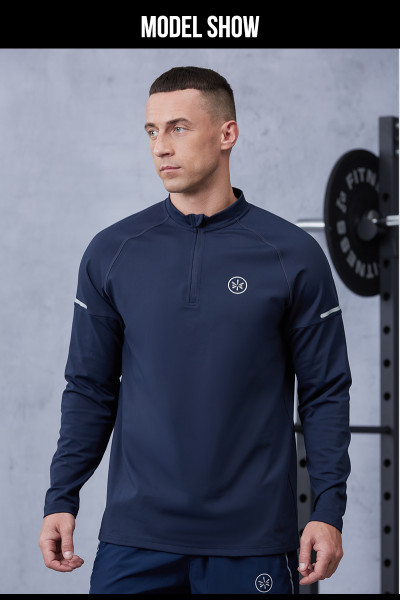 Custom Quarter Zip Long Sleeve Gym Shirt for Men|Hucai Activewear Manufacturer