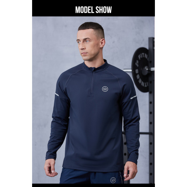 Custom Quarter Zip Long Sleeve Gym Shirt for Men|Hucai Activewear Manufacturer