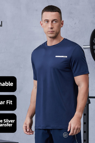 Mens Fitness T Shirts Lightweight Breathable Reflective logo |Hucai Activewear Manufacturer