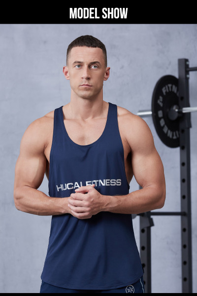 Custom Silver Heat Transfer Logo Athletic Fitness Tank Top |Hucai Activewear Manufacturer