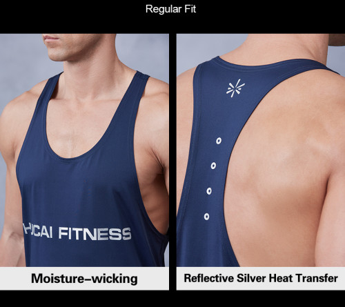 Custom Silver Heat Transfer Logo Athletic Fitness Tank Top |Hucai Activewear Manufacturer