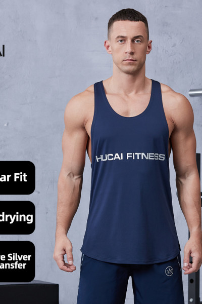 Custom Silver Heat Transfer Logo Athletic Fitness Tank Top |Hucai Activewear Manufacturer