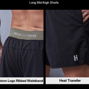Custom logo Ribbed Waistband 2 in 1 Mens Athletic Training Shorts |Hucai Activewear Manufacturer