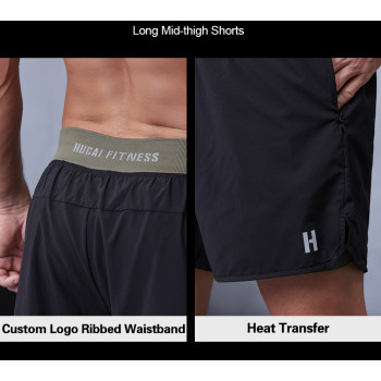Custom logo Ribbed Waistband 2 in 1 Mens Athletic Training Shorts |Hucai Activewear Manufacturer