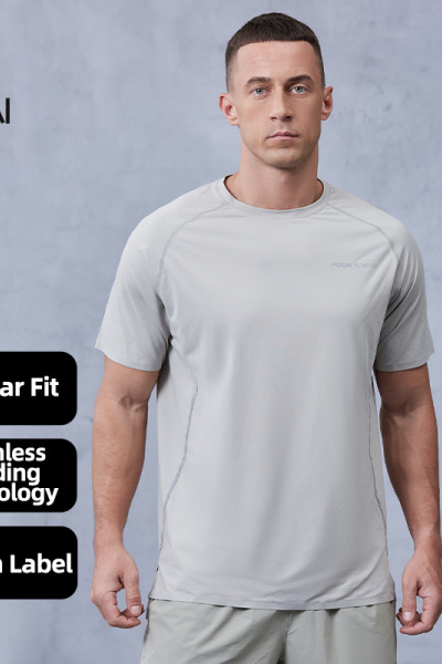 Men Running T Shirts Moisture-wicking Seamless Heat Seal Tech |Hucai Activewear Manufacturer