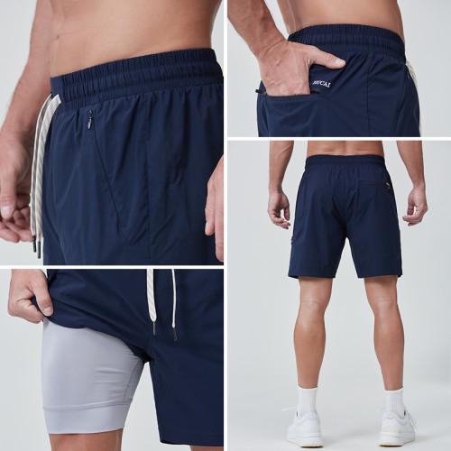 Custom Premium Waterproof Zipper 2 in 1 Mens Running Shorts |Hucai Activewear Manufacturer