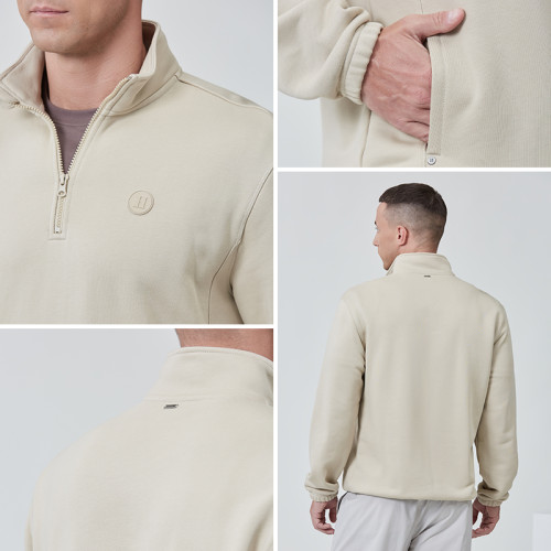 Custom High Quality Men Sports Sweatshirt 1/4 Pullover Quarter-zip  |Hucai Activewear Manufacturer