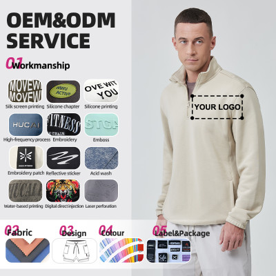 Custom High Quality Men Sports Sweatshirt 1/4 Pullover Quarter-zip  |Hucai Activewear Manufacturer