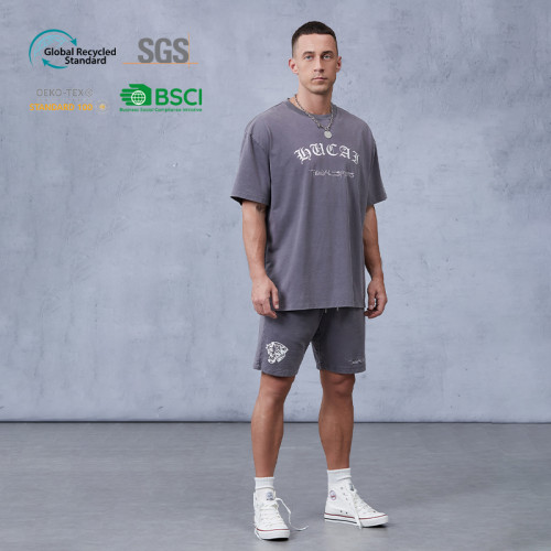 Custom Gym T Shirts  Oversized Heavyweight Acid Washed DGT Printing|Hucai Activewear Manufacturer