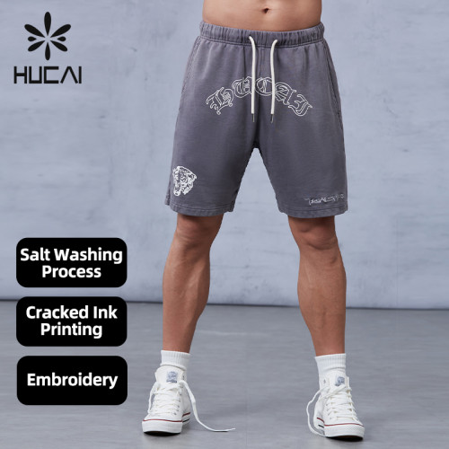 Custom Street Wear Shorts 100% Cotton Embroidery Salt Washing |Hucai Activewear Manufacturer