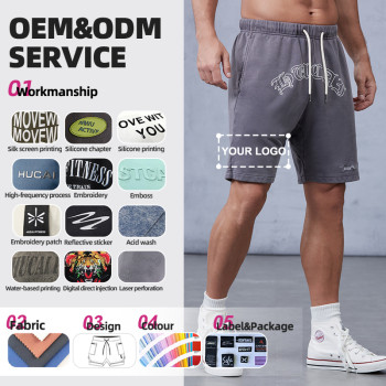 Custom Street Wear Shorts 100% Cotton Embroidery Salt Washing |Hucai Activewear Manufacturer
