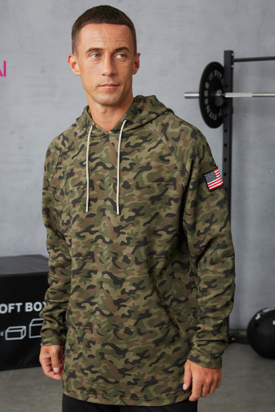 Custom Men's Digital Camo Sports Hoodie | Textured Performance Fabric OEM Manufacturer