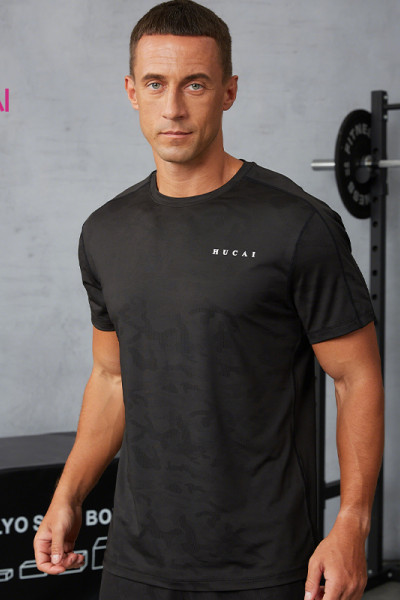 Custom Men's Camouflage Jacquard T-Shirt | Breathable Slim Fit Gym Top Manufacturer