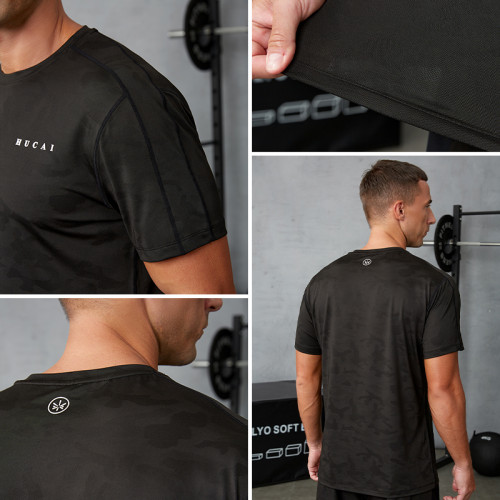 Custom Men's Camouflage Jacquard T-Shirt | Breathable Slim Fit Gym Top Manufacturer