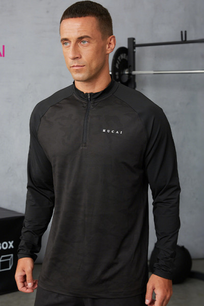 Custom Men's Camouflage Jacquard Mock Neck Top | Long Sleeve Activewear Manufacturer