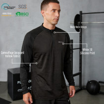 Custom Men's Camouflage Jacquard Mock Neck Top | Long Sleeve Activewear Manufacturer