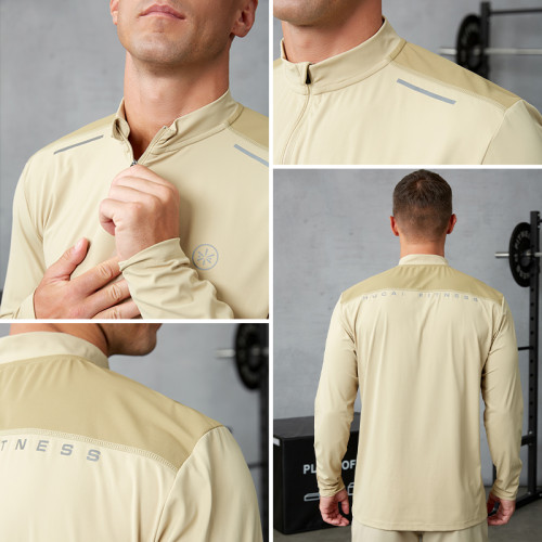 Custom Men's Mock Neck Long Sleeve Training Top | Contrast Mesh Breathable Sportswear Manufacturer