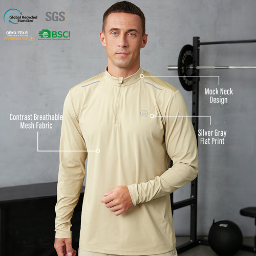 Custom Men's Mock Neck Long Sleeve Training Top | Contrast Mesh Breathable Sportswear Manufacturer