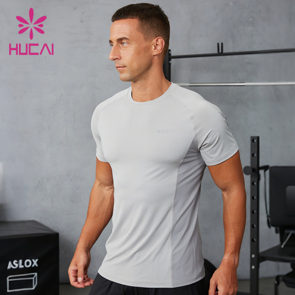 Custom Men's Gray Textured Panel Training T-Shirt | Slim Fit Performance Activewear Manufacturer