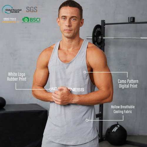Custom Men's Gray Camo Cooling Mesh Tank Top | Breathable Gym Activewear Manufacturer