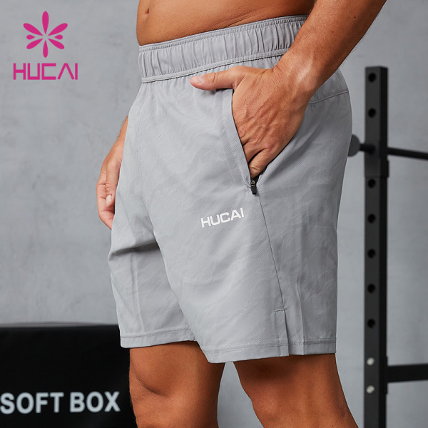 Custom Men's Gray Camo 4-Way Stretch Training Shorts | Performance Activewear Manufacturer