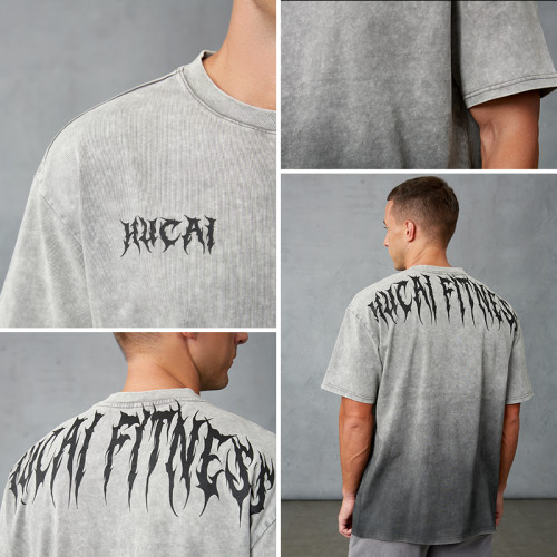 Custom Men's Vintage Snow Wash Oversized Gym T-Shirt