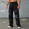 Custom Men's Vintage Snow Wash Jogger Pants with White Print Manufacturer