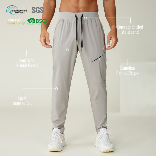 Custom Men's Seamless Bonded Zipper Sport Tapered Cut Training Pants Manufacturer