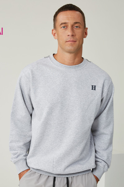Custom Men's Crewneck Sweatshirt with Silicone Patch And Fabric Panel Manufacturer