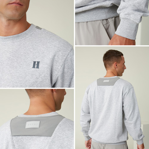 Custom Men's Crewneck Sweatshirt with Silicone Patch And Fabric Panel Manufacturer