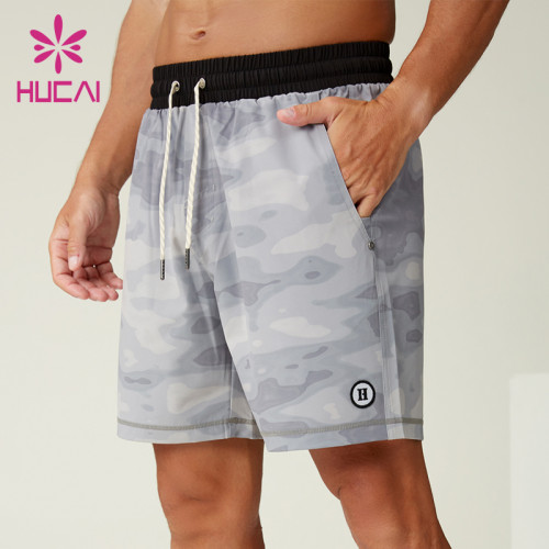 Custom Men's Gray Camo Four-Way Stretch Sports Shorts Manufacturer