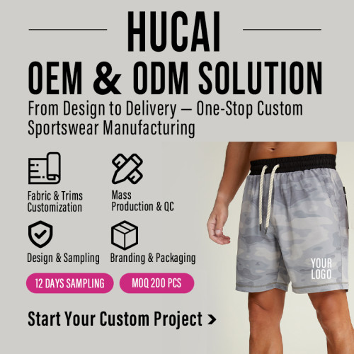 Custom Men's Gray Camo Four-Way Stretch Sports Shorts Manufacturer