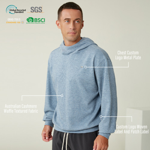 Custom Men's Cashmere Waffle Casual Sports Hoodie Manufacturer