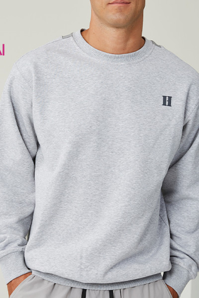 Custom Men's Crewneck Sweatshirt with Silicone Patch And Fabric Panel Manufacturer