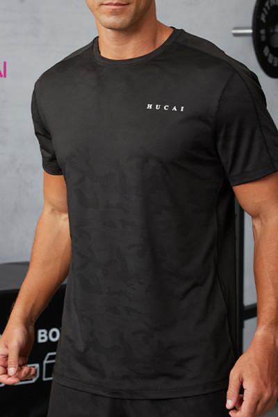 Custom Men's Camouflage Jacquard T-Shirt | Breathable Slim Fit Gym Top Manufacturer