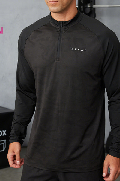 Custom Men's Camouflage Jacquard Mock Neck Top | Long Sleeve Activewear Manufacturer