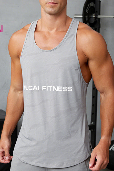 Custom Men's Gray Camo Cooling Mesh Tank Top | Breathable Gym Activewear Manufacturer
