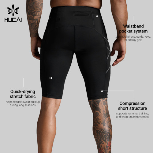 Custom Men's Quick-Dry Compression Shorts with Waistband Pocket for Activewear Brands
