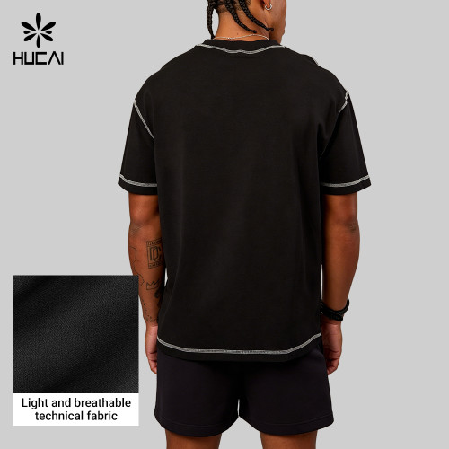 Custom Men's Contrast Stitch Performance T-Shirt with Chest Print for Activewear Brands