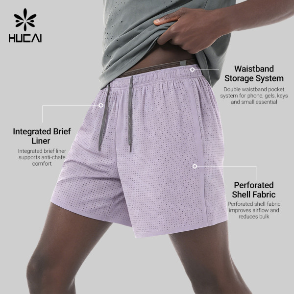 Custom Men's Perforated Lined Running Shorts with Waistband Pocket