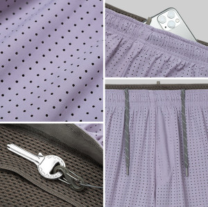 Custom Men's Perforated Lined Running Shorts with Waistband Pocket