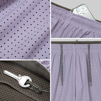 Custom Men's Perforated Lined Running Shorts with Waistband Pocket