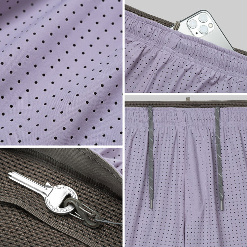 Custom Men's Perforated Lined Running Shorts with Waistband Pocket