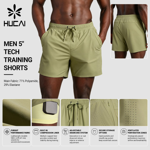 Custom Men's 5 Inch Tech Training Shorts with Compression Liner for Activewear Brands