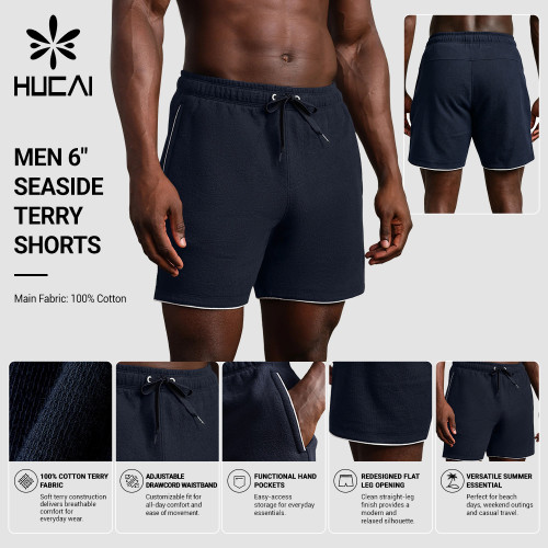 Custom Men's 6 Inch Cotton Terry Shorts with Drawcord for Activewear Brands
