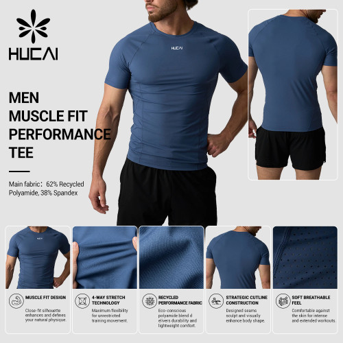 Custom Men's Muscle Fit Performance Tee with Recycled Polyamide Fabric for Activewear Brands